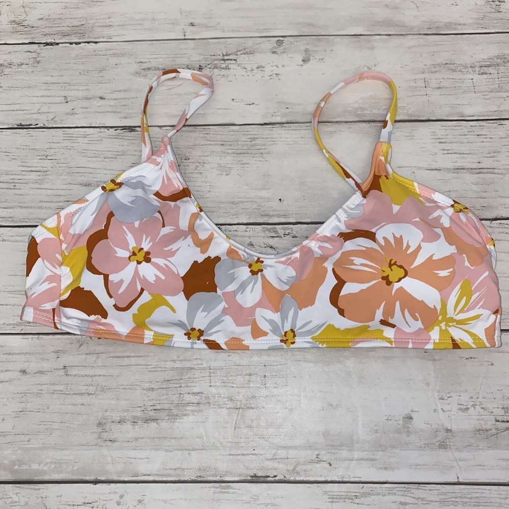 Xhilaration Bikini Top Womens‎ Large Pink White Floral Swim Triangle Bra NEW L